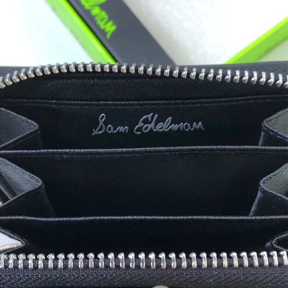Sam Edelman Zip Around Mini Wallet Black White Reptile Print - Picture 4 of 8